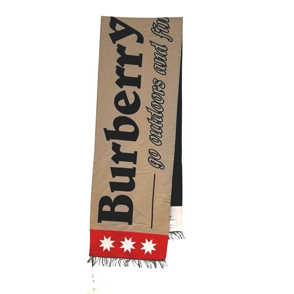 Burberry Logo Pattern Wool-Silk Football Scarf Fringe One Size NWT - Picture 5 of 12